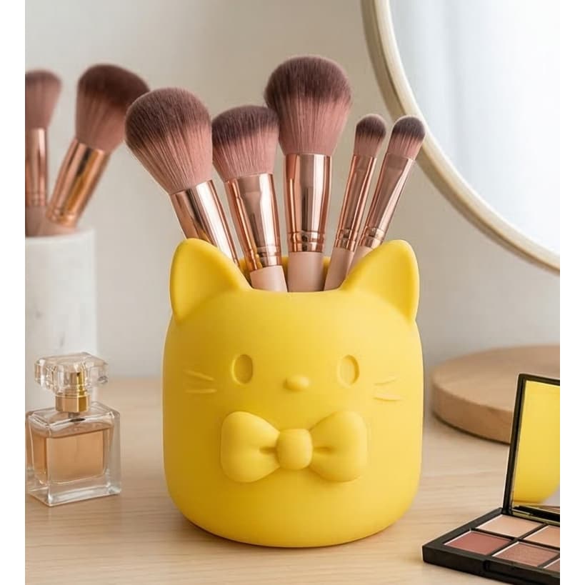 Porta Canetas Gato Kawaii Organizador de Mesa Fofo Papelaria Escritório Maquiagem