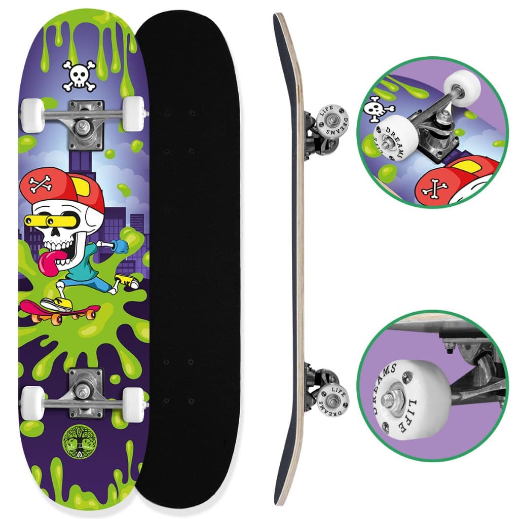 Skate Infantil Masculino ou Feminino Iniciante Montado Completo Iniciante 70KG Colorido Life Dreams