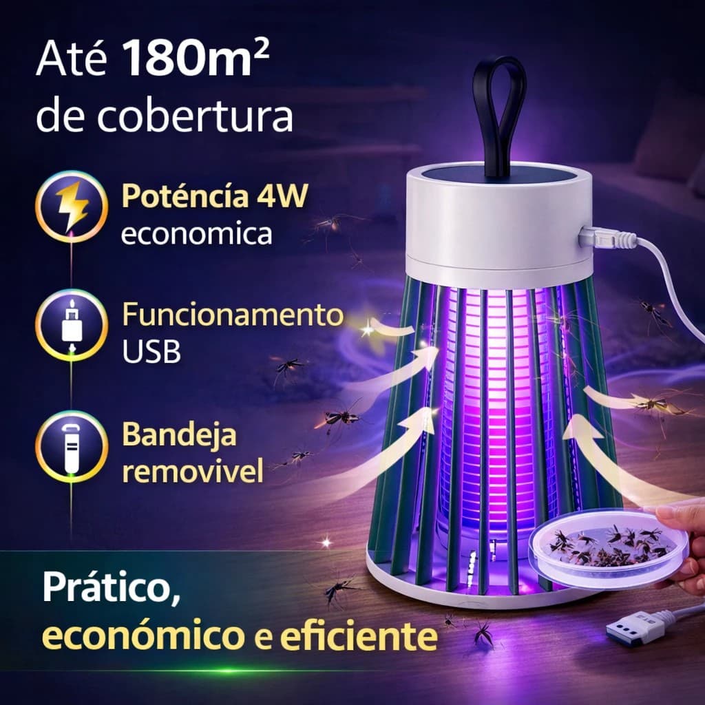 Luminaria Repelente Mosquito Portatil USB Eletrica Anti Insetos Protecao Ambiente Interno Externo