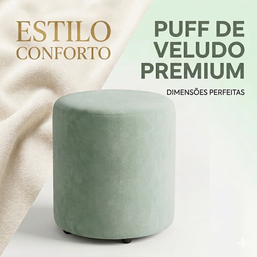 Puff Redondo Veludo Banqueta Decorativa Luxo Banco Estofado Moderno Sala, Quarto, Closet Apoio para Pés Pufe Poltrona