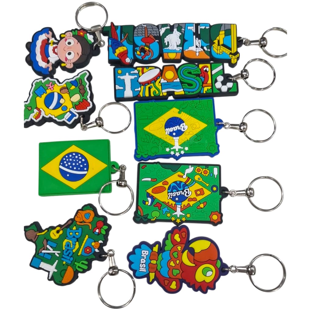 Kit  12 Chaveiros Emborrachados do Brasil - Bandeira Mapa do Brasil