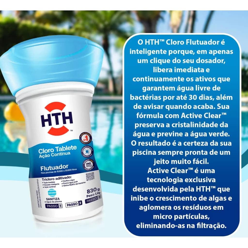 KIT 3 Cloro Flutuador Para Piscina HTH 830g