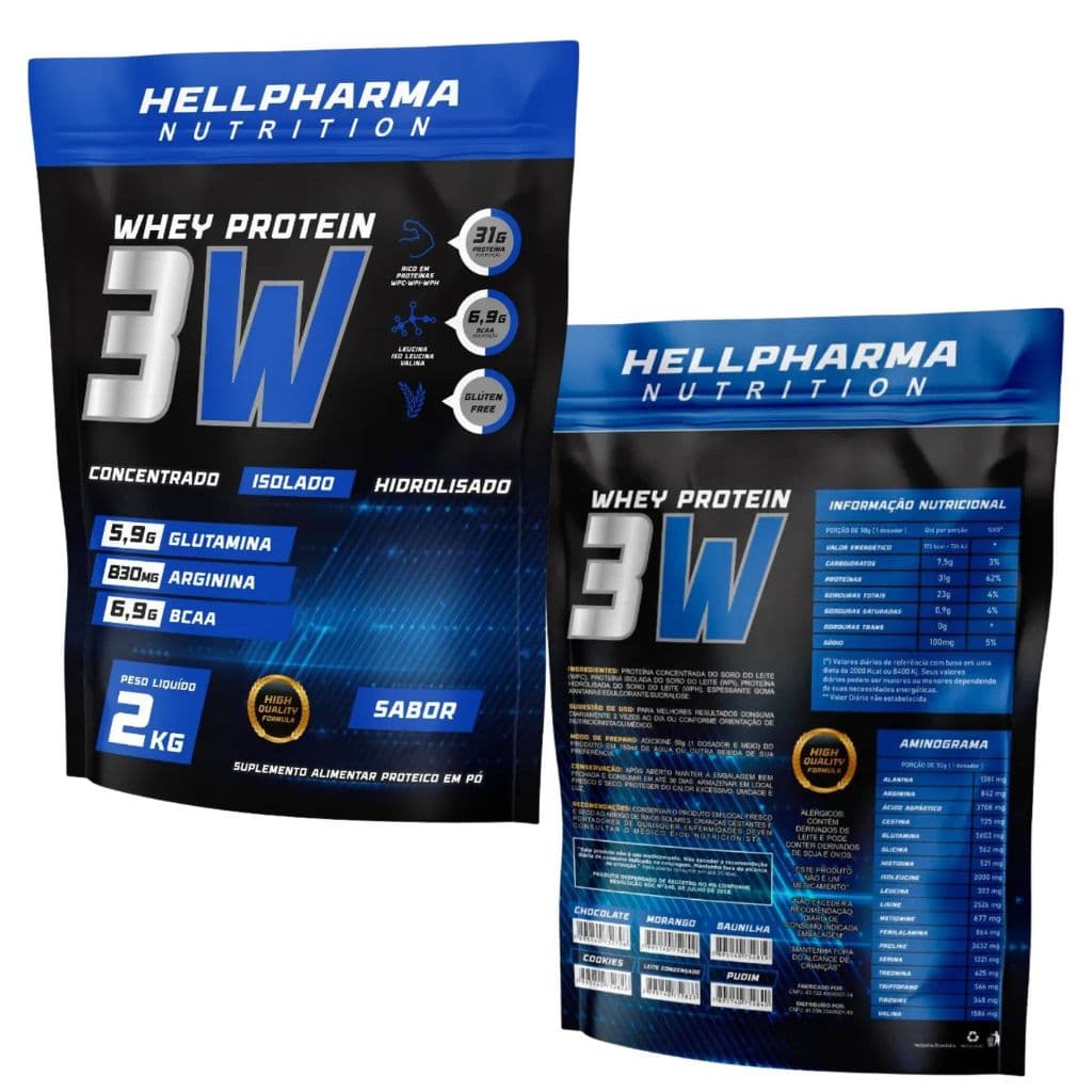 Whey Protein 3W Hellpharma 2kg – Chocolate Morango Cookies Leitinho