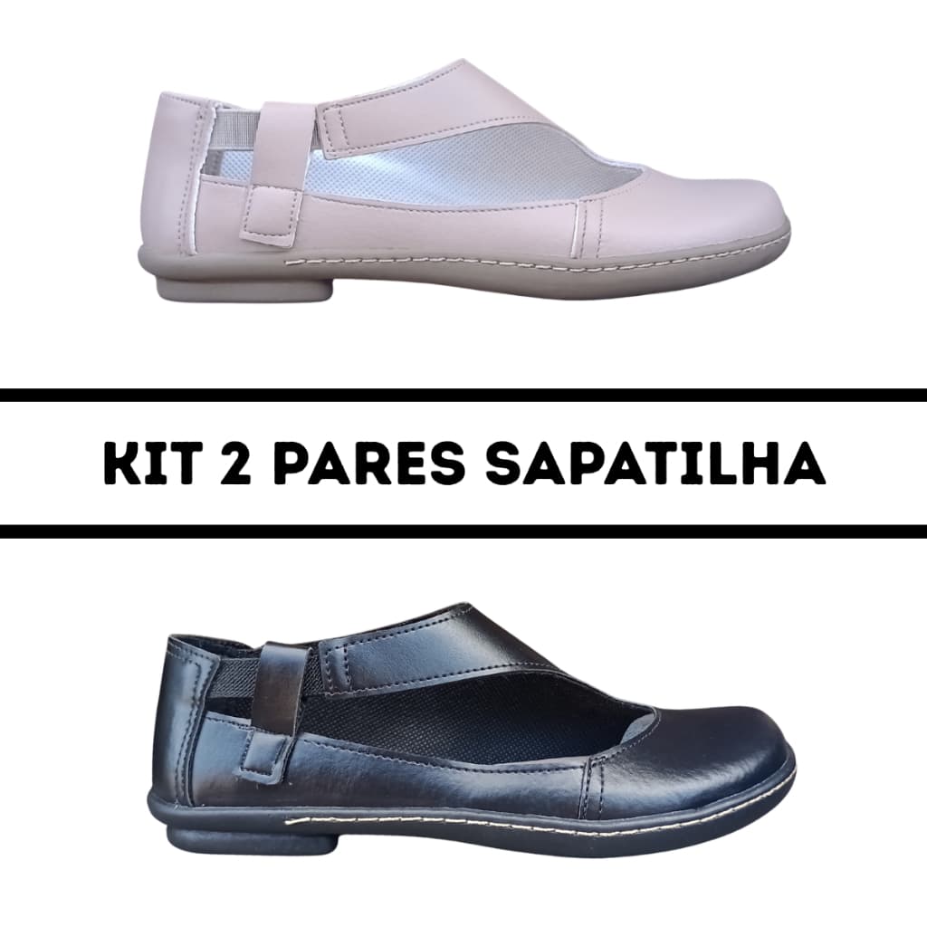 Kit 2 Sapatilhas Boneca Sintético Preto e Nude Casual Retro