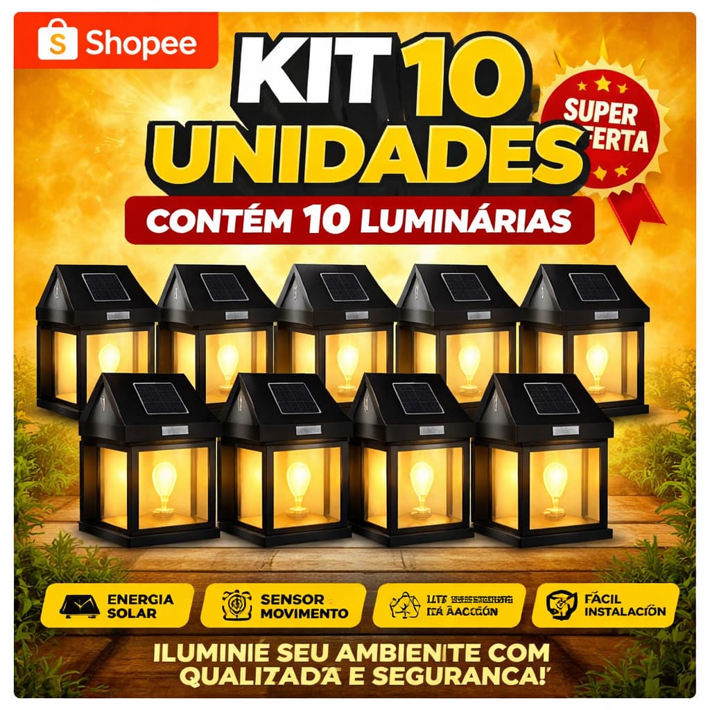 Kit 10 Luminaria Solar Com Movimento Sensor Luz De Parede Lâmpada LED, Energia Solar