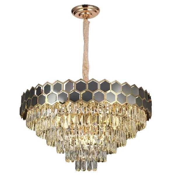 Lustre Cristal Dourado Nitrolux LTR017 12 Lâmpadas E14 60cm Teto 127/220v