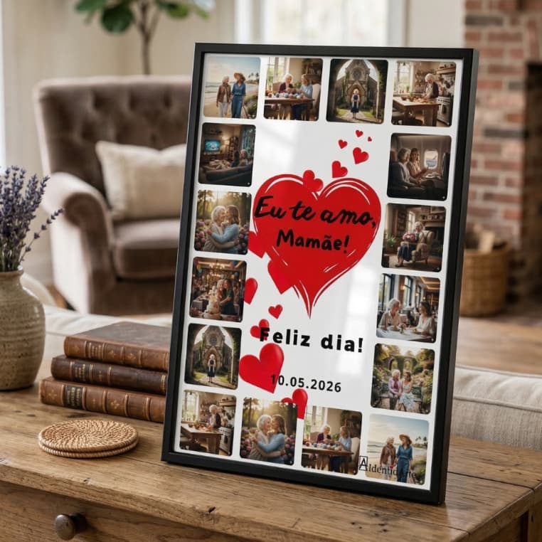 Quadro Personalizado Dia das Mães Porta-Retrato Moldura Decorativa Homenagem Presente tamanho A4 Cor Branca ou Cinza