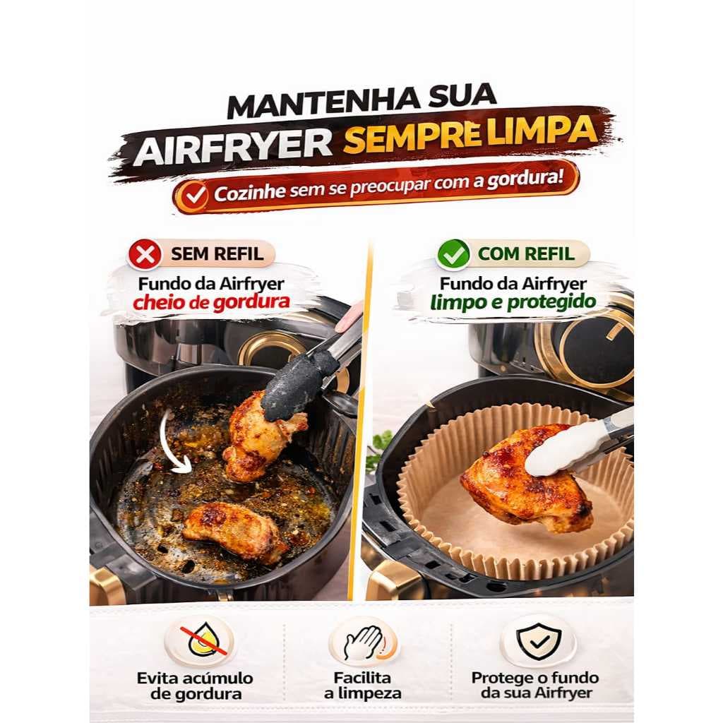 KIT refil 100 Unidades Formas Redondas 16cm ideal para Airfryer e Forno Papel Descartável Antiaderente Liner Forro Cesta