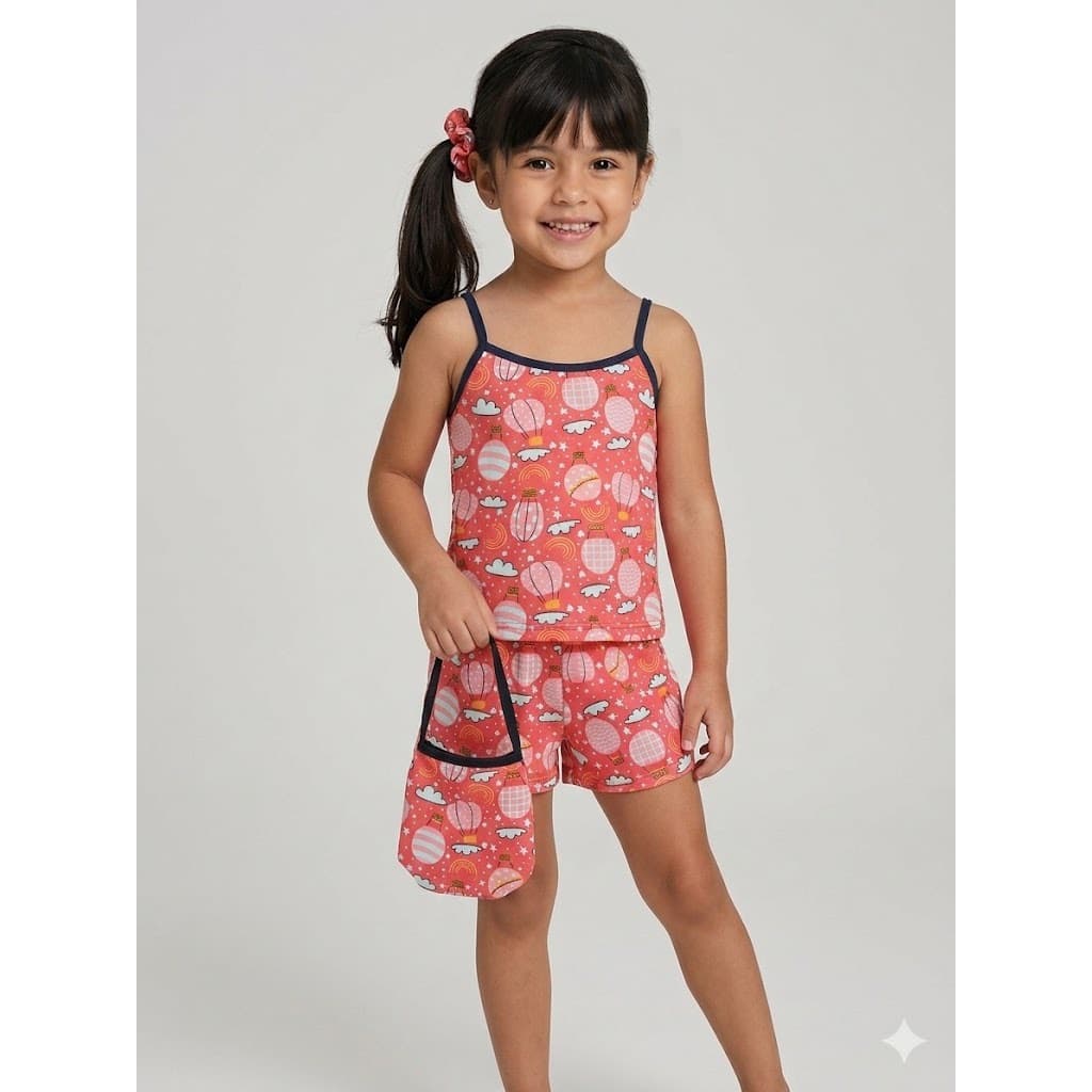 Pijama Macaquinho Com Bolsa + Lacinho Moda Infantil Menina Modelo Conforto Para Dormir Kids Macacão