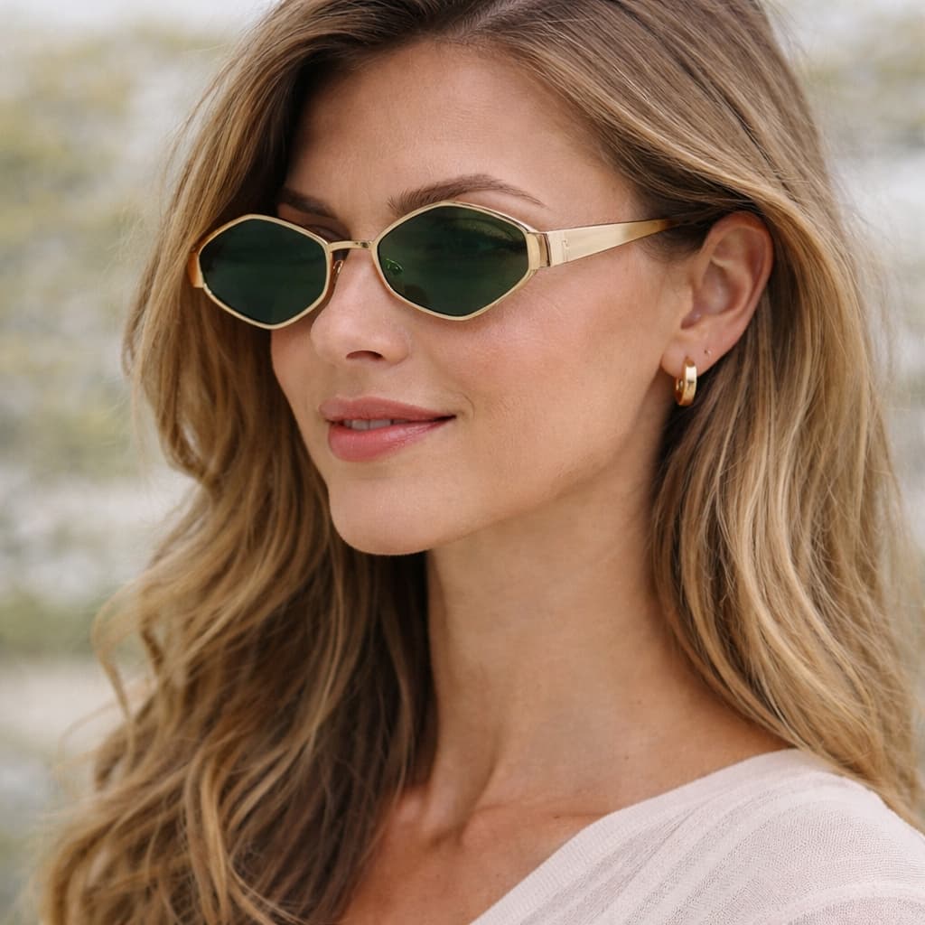 Óculos de Sol Poligonal Dourado Esmeralda Cobre Tendência De Luxo Petite Frame UV400 Moda Hype Masculino Feminino