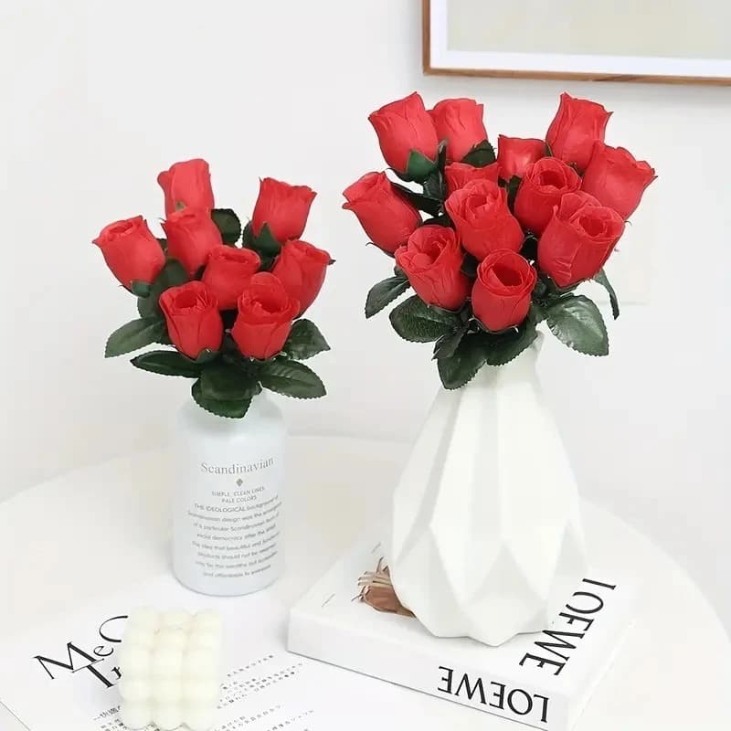 BUQUE DE ROSAS -  Buquê com 5 Botões para Decoração de casa, flores artificiais para diversos ambientes - K0088 VERMELHO