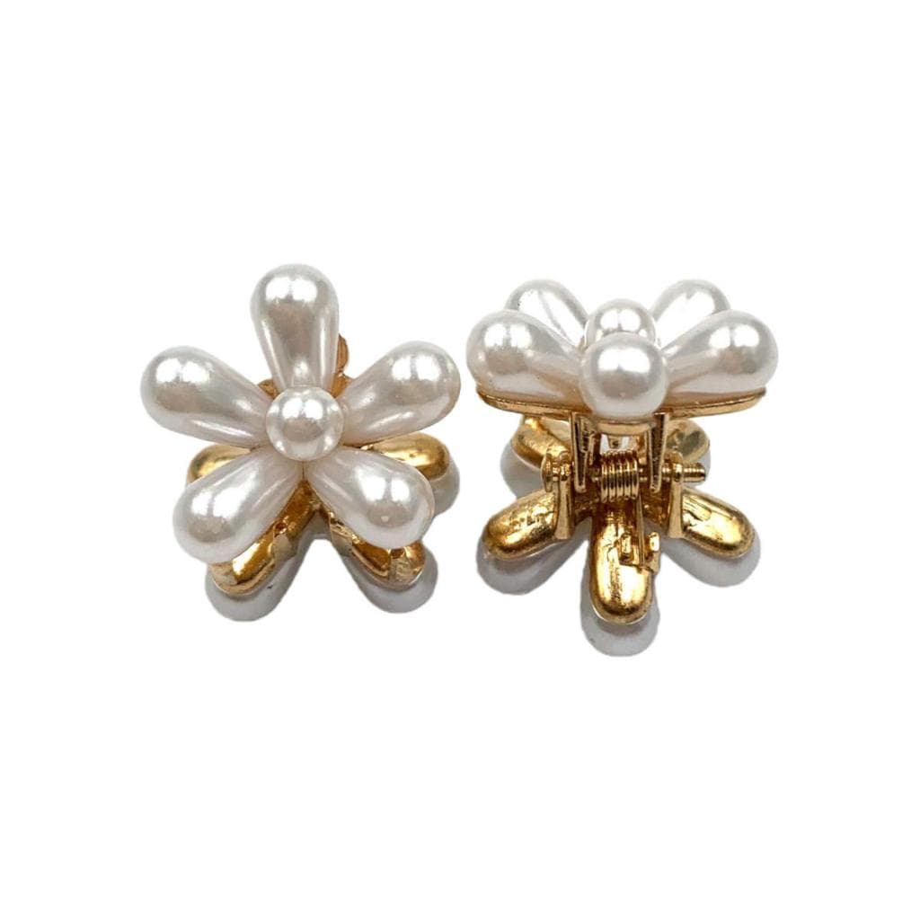 Kit 12 Piranha Cabelo Presilha Flor Perola Branca Metal Prendedor Penteado Feminino