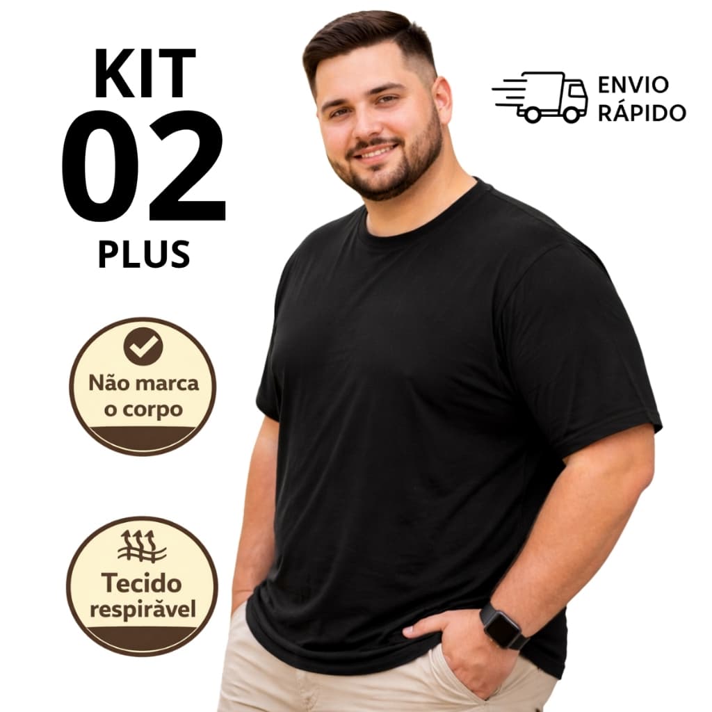 Kit 02 Camisetas Plus Size Masculina Lisa Básica Algodão Premium do G1 ao G3 Confortável Casual Dia a Dia