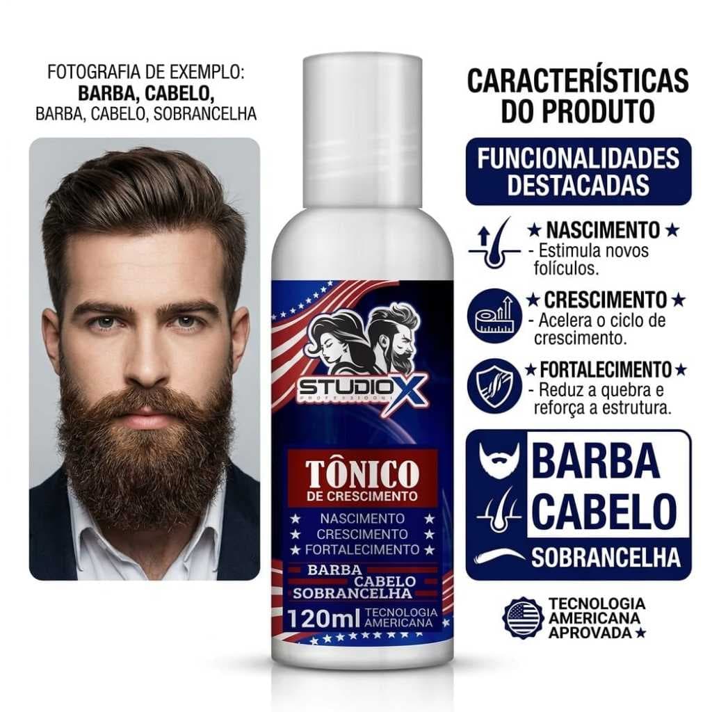 Tônico Crescimento Acelerado Cabelo, barba e sobrancelha Salão Barbearia StudioX