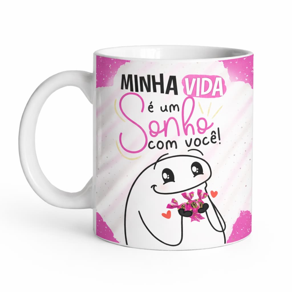 Caneca Personalizada Minha Vida É Um Sonho Com Você Presente Para Casal Namoro Romântico 325ml Branc