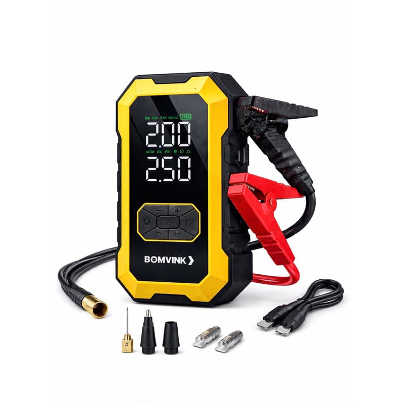 Auxiliar de Partida Portátil + Compressor de Ar Veicular BOMVINK BOM-8923 12V Multifunção Emergência