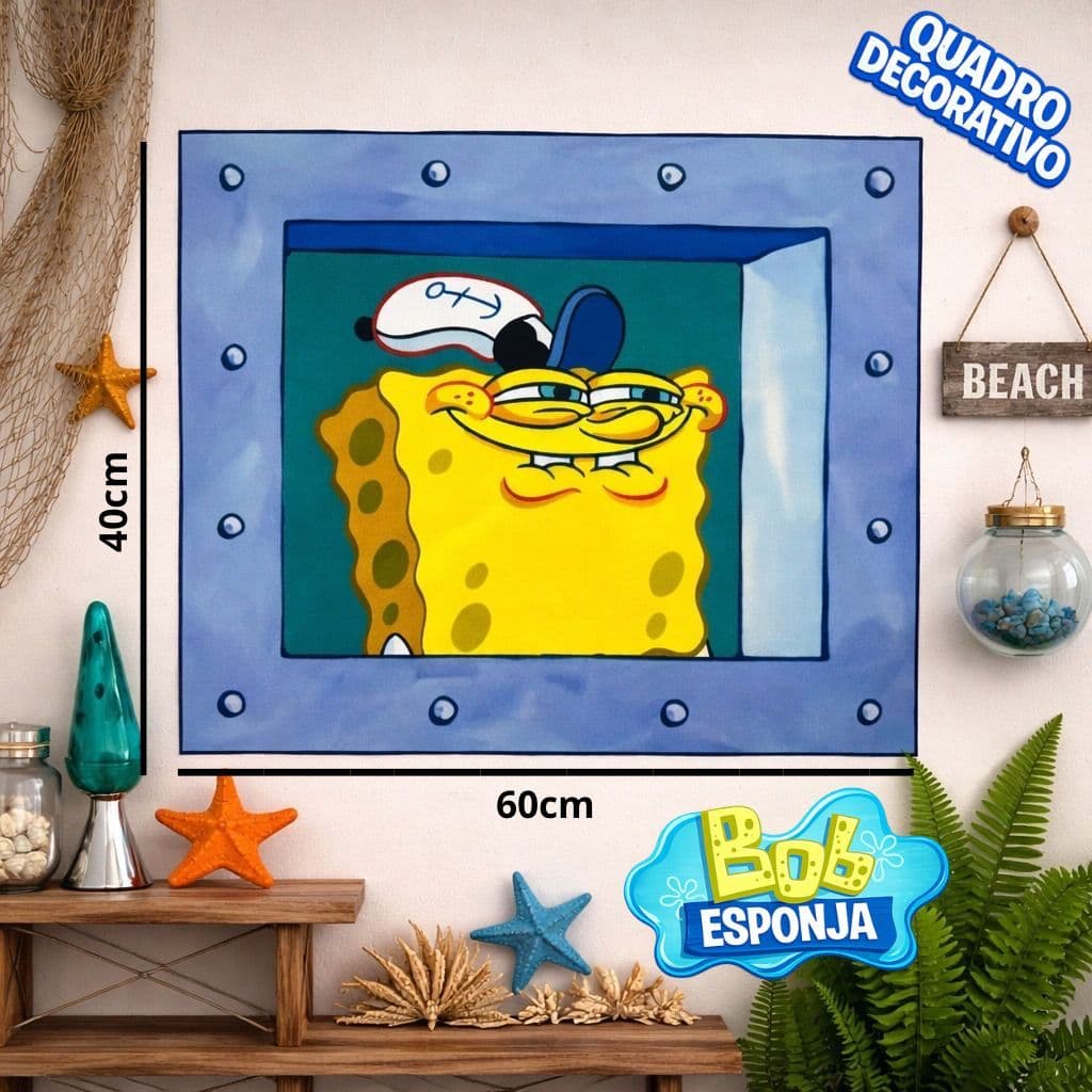 quadro decorativo bob esponja, painel de tecido sintético| bob esponja, lula molusco, gary, Patrick Estrela