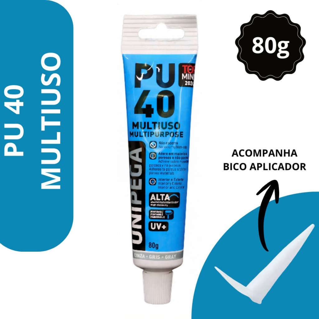 Cola PU40 Unipega 80g  Multiuso Alta Resistência  Reparos Geral