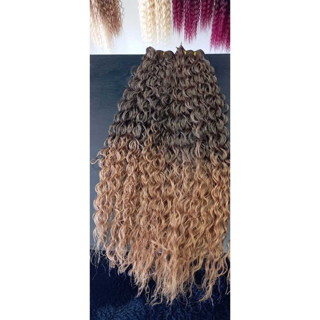 Cabelo Semi Humano Natural Cacheado Californiana Morena Iluminada na Tela 60cm Mega Hair Premium