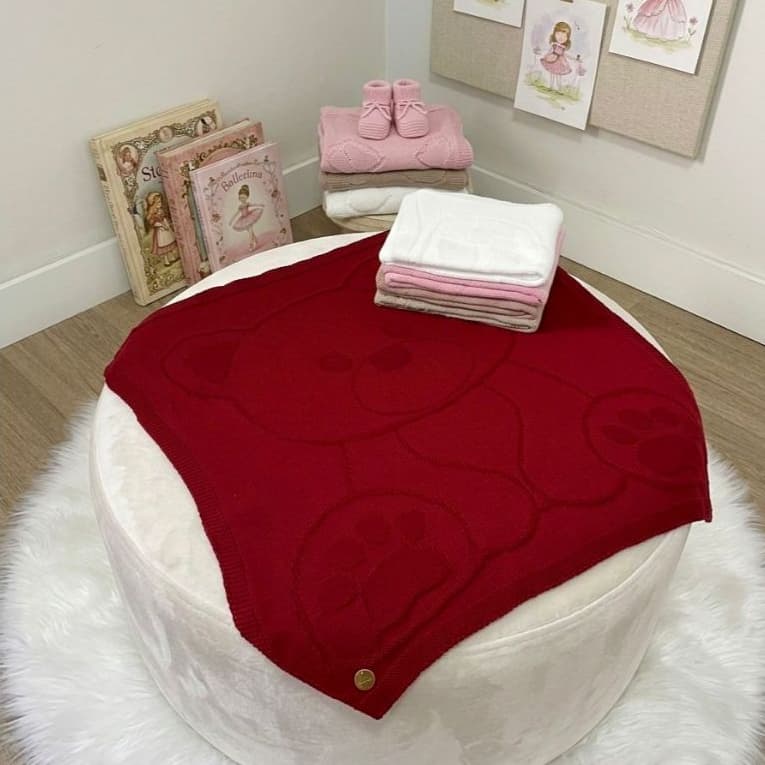 Cobertor Tricot Bebê Urso Manta Saída de Maternidade Luxo Recém Nascido Menina Menino Elegante