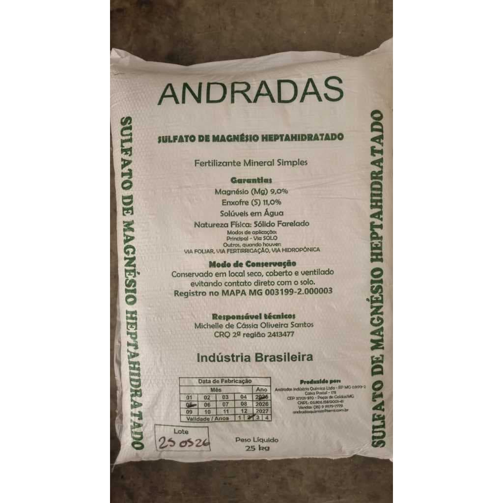 Adubo Fertilizante Sulfato De Magnésio Hepta Hidratado 25 Kg