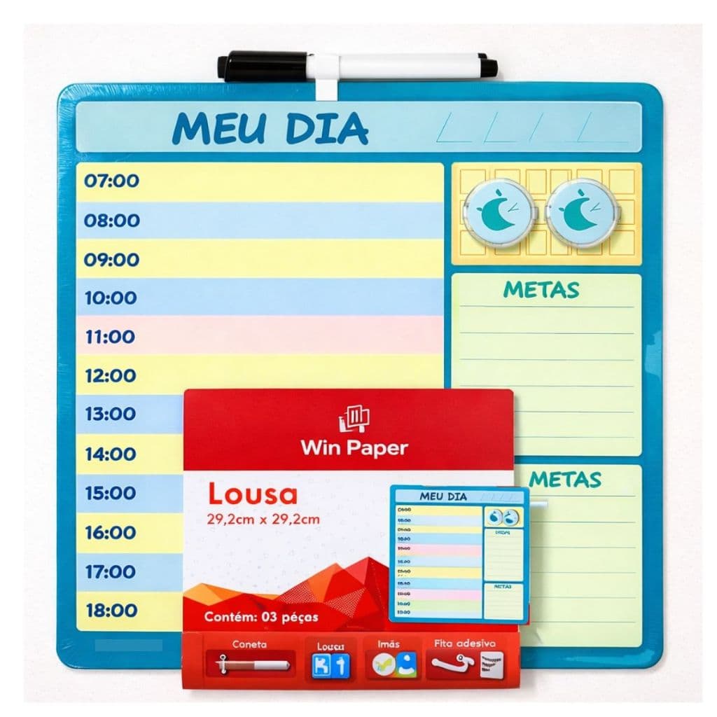 Quadro Magnético Planejamento Diário Meu Dia 29x29cm com Caneta Ímãs e Metas Organização Rotina