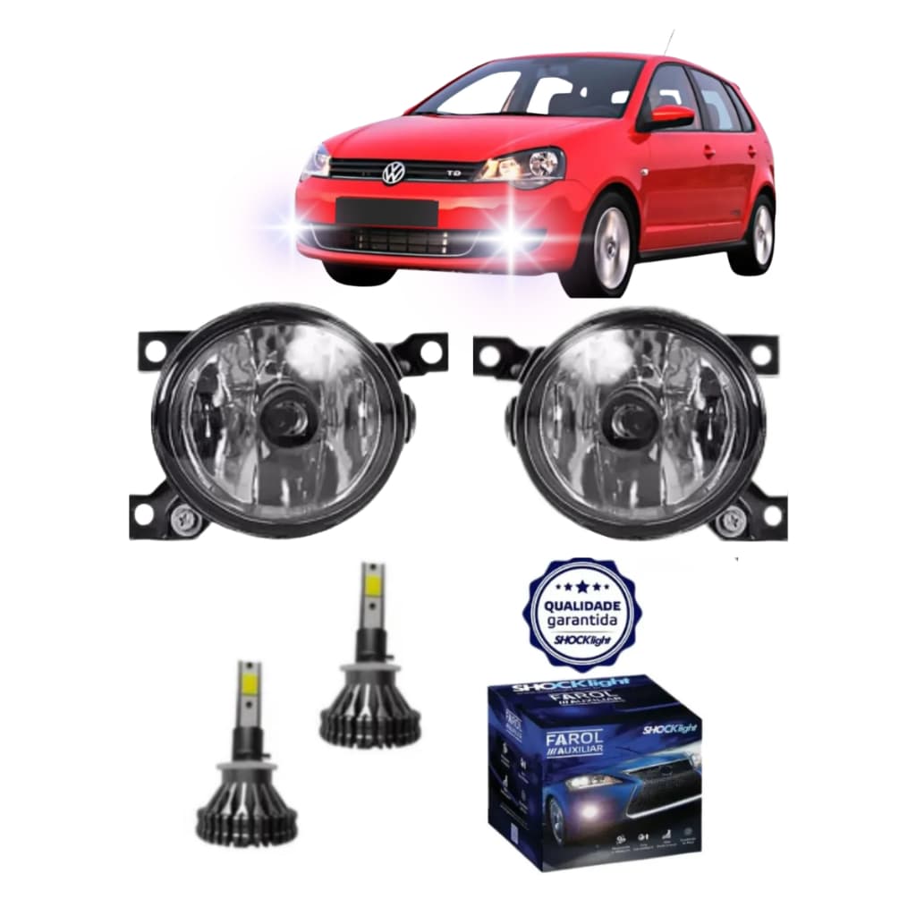 PAR DE FAROL AUXILIAR MILHA POLO 2013 2016 FAROL LENTE DE VIDRO SHOCKLIGHT