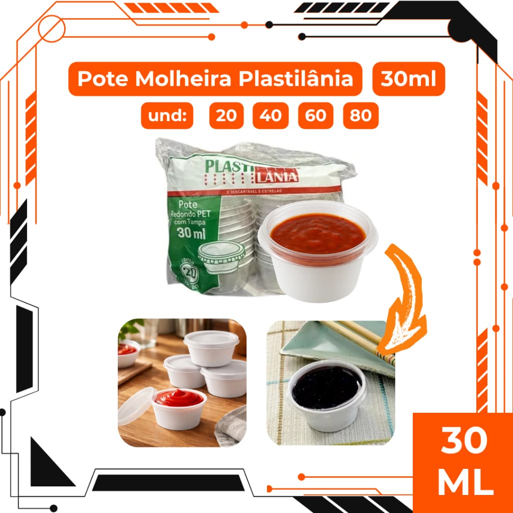 Pote Molheira Plastilania com Tampa Molho Delivery Descartável Embalagem Alimentos