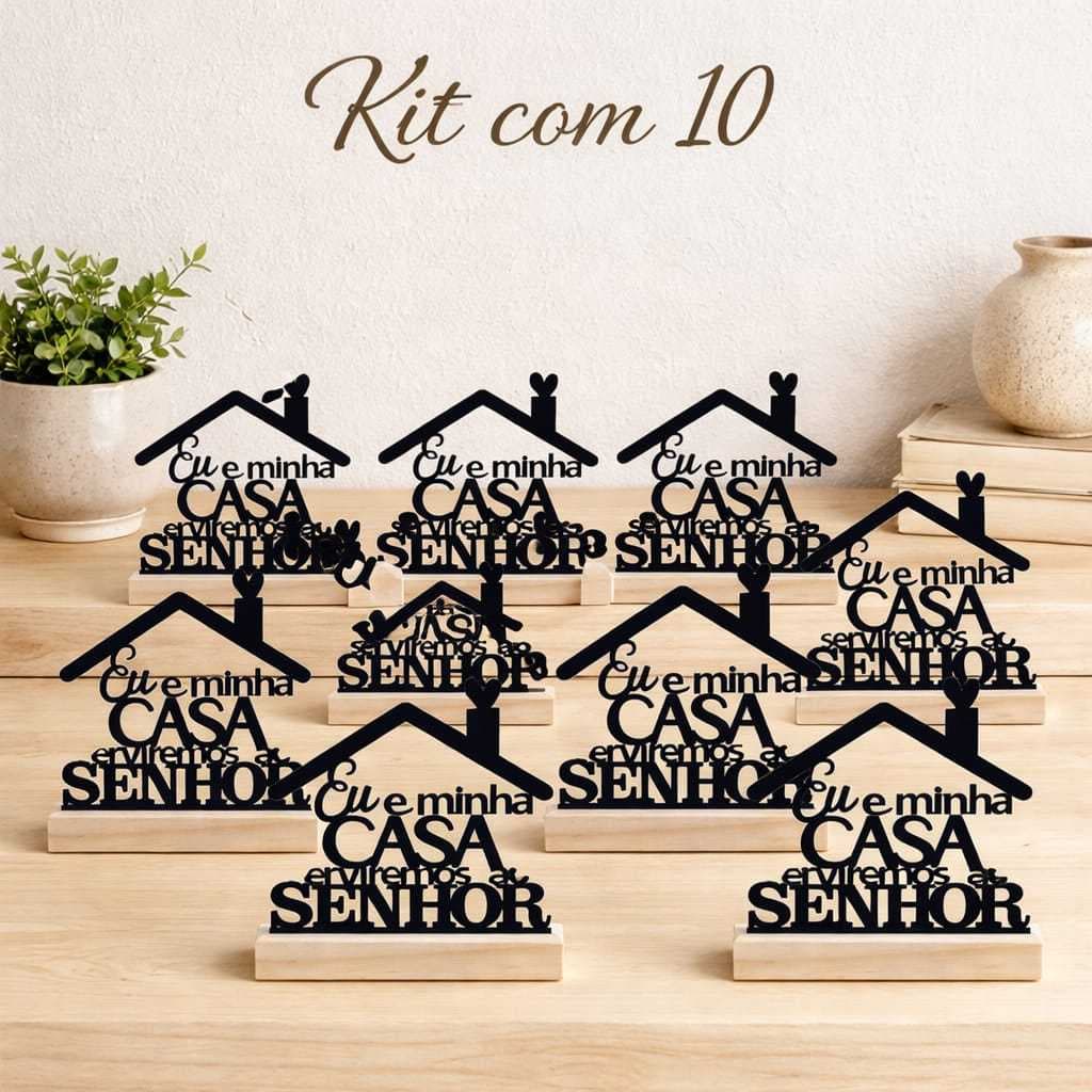 Kit com 10 Enfeites de Mesa Eu e Minha Casa Serviremos ao Senhor
