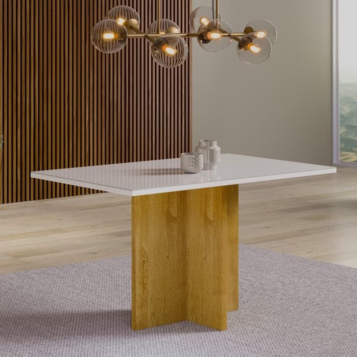 Mesa de Jantar Confortse 100x80 MDF Tampo Branco Base Madeira