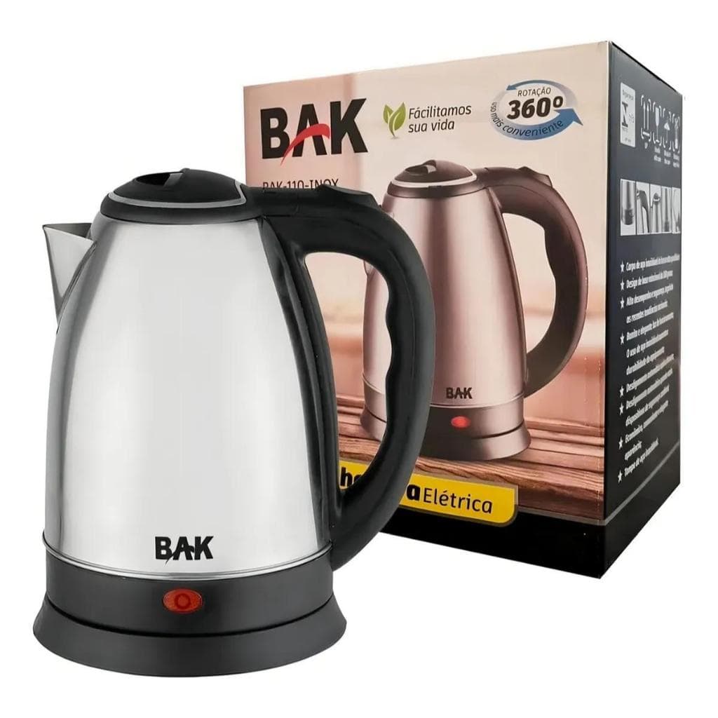 Chaleira Elétrica Bak Inox 1,8L 110V 1100W Base Rotativa Desligamento Automático