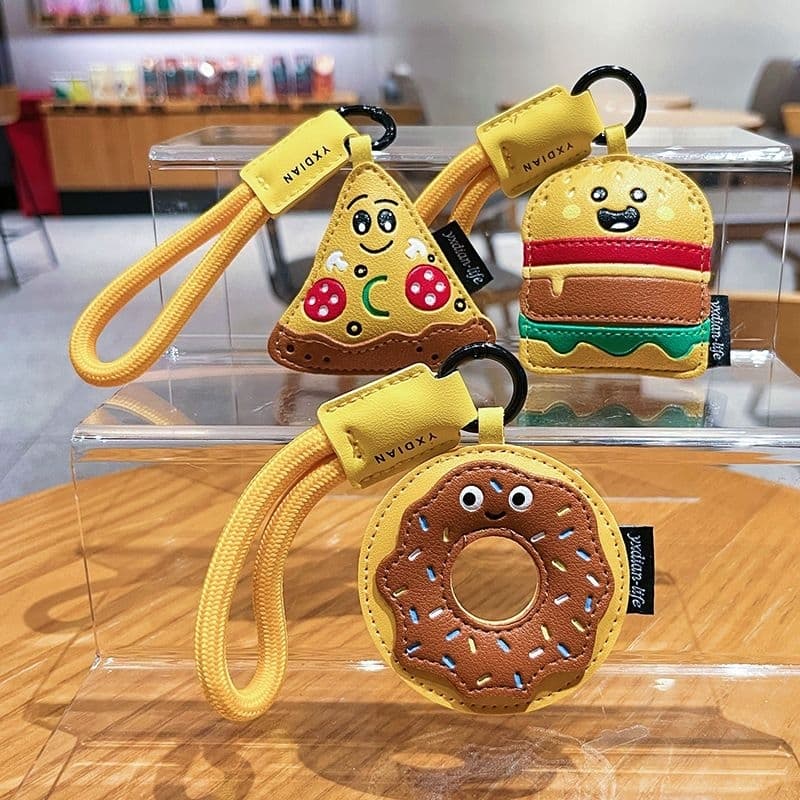 Bonito Foodie Couro Chaveiro Bolsa Charme Kawaii Café Batatas Fritas Sorvete Pingente Para Mochila O Item Final Presente