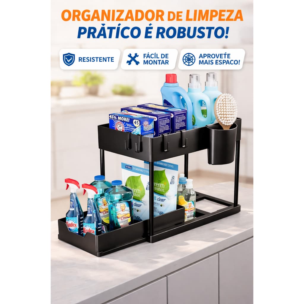 💖 Multiuso Organizador de limpeza prático e robusto Resistente fácil de montar Estrutura Metálica