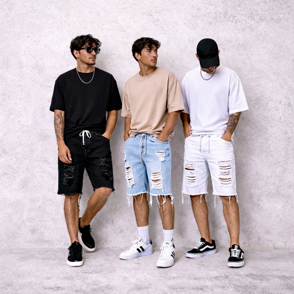 kit Bermudas Jeans Shorts Jens Masculino 3 Peças Bermuda Sarja Slim