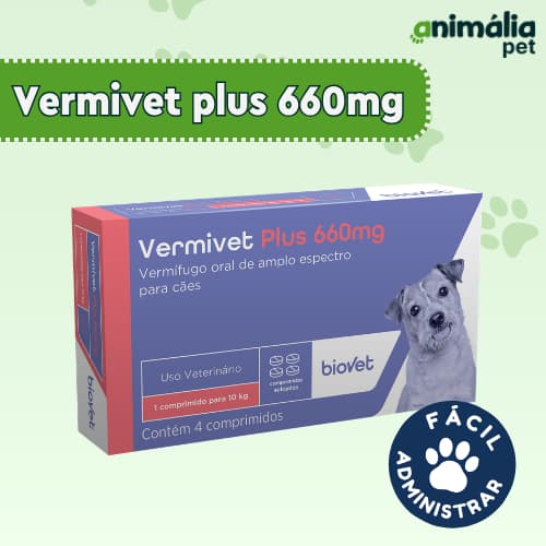 Vermífugo Vermivet Plus 660mg para cachorro com 4 comprimidos - Biovet