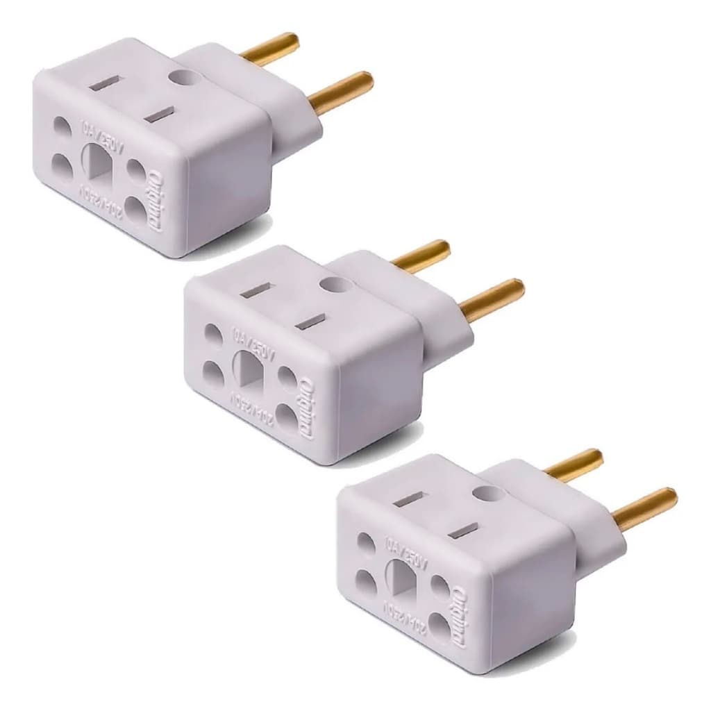 Kit com 03 Adaptadores Tomada Bob Esponja Benjamin 10A 20A Plug Pino Grosso 250v - Plugue Bivolt 110v 220v