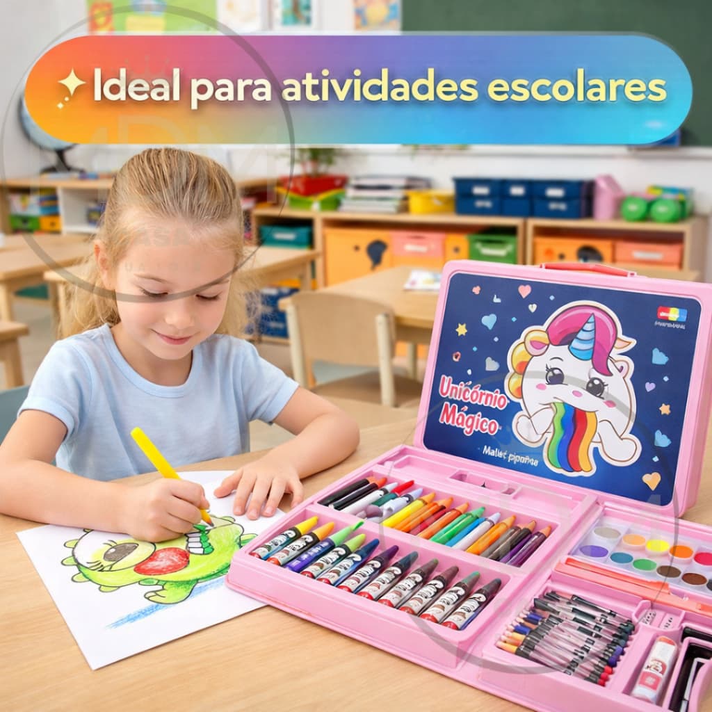 Maleta Estojo de Pintura Infantil Escolar Educativo com até 86 Peças para Menino e Menina