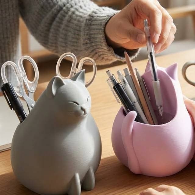 Porta Canetas Gatinho Impresso em 3D Decorativo Organizador Fofo de Mesa