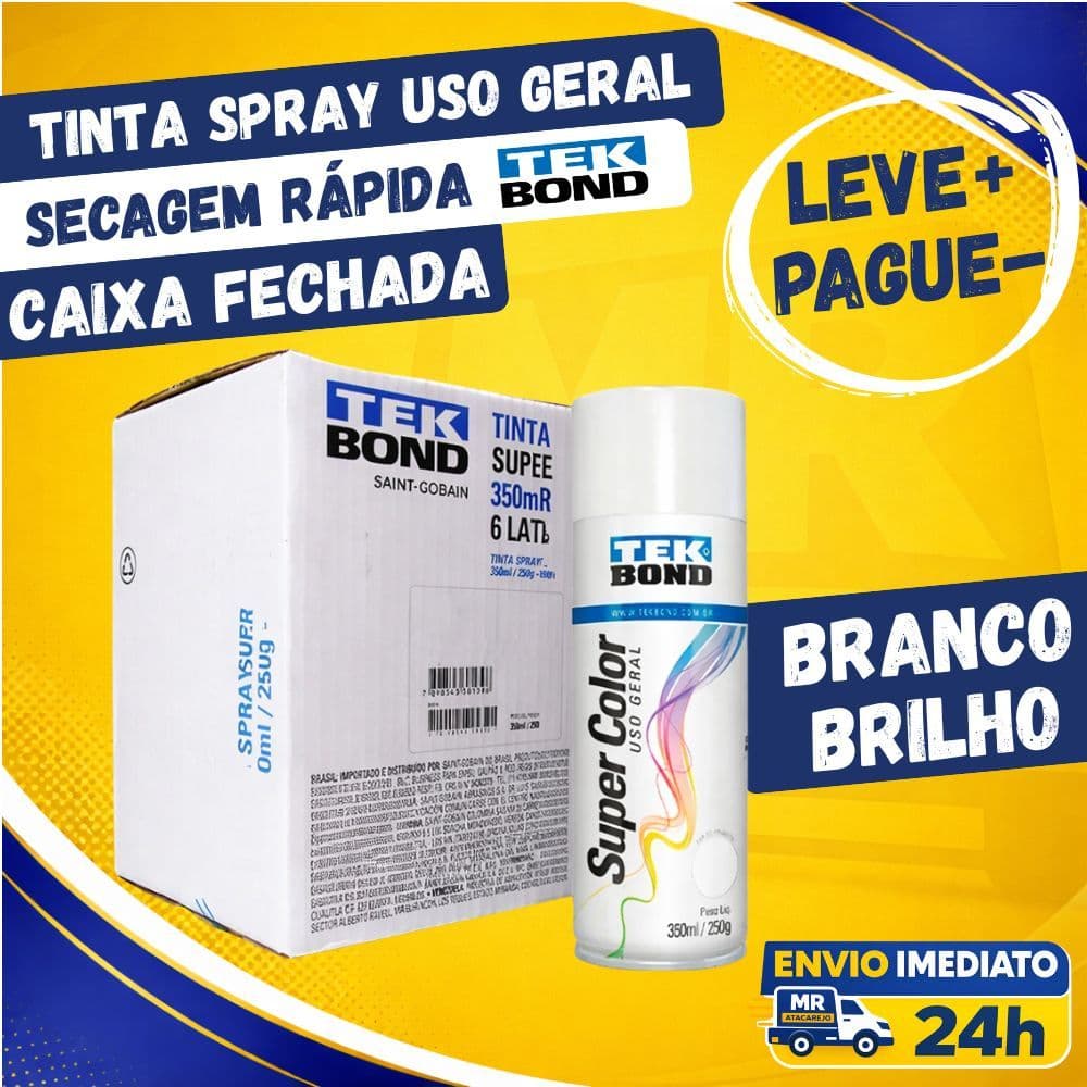 Kit 6 Tinta Spray Uso Geral Tinta Spray Branco Brilhante 350ml Madeira Metal Plástico Seca Rápido