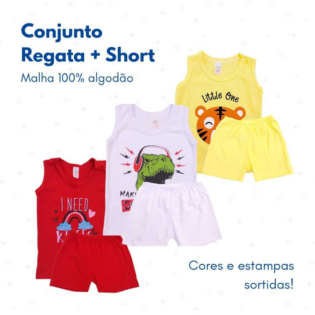 Conjunto Regata + Short (Sortidos) Malha 100% Algodão NOVIDADES