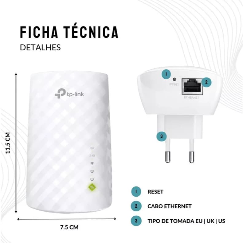 Repetidor Sinal Wi-fi Tp-link Re200 Ac750 Dual Band 2.4/5ghz 110v/220v