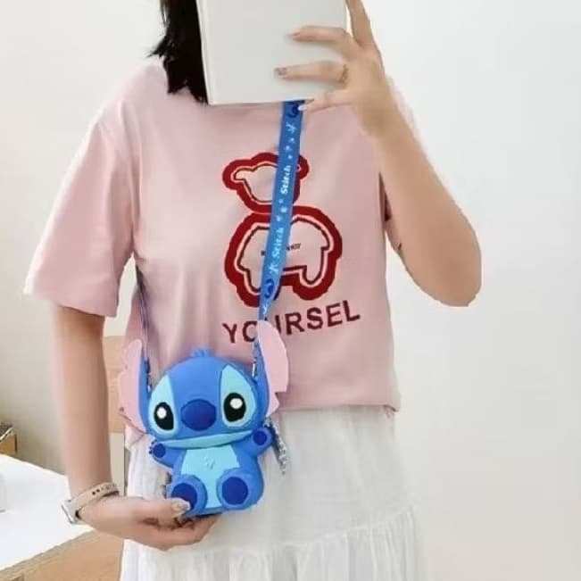 Bolsa Infantil Stitch - Azul e Angel rosa (Orelha Baixa ) Resistente e Fácil de Limpar, Design Fofo