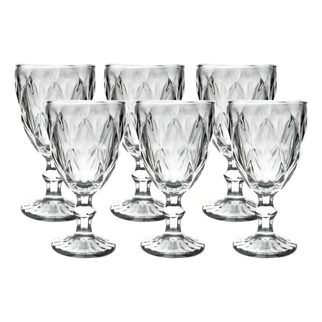 Jogo 6 Taças Vidro 340ml Diamond Grande Água Vinho Suco Bico Jaca Luxo