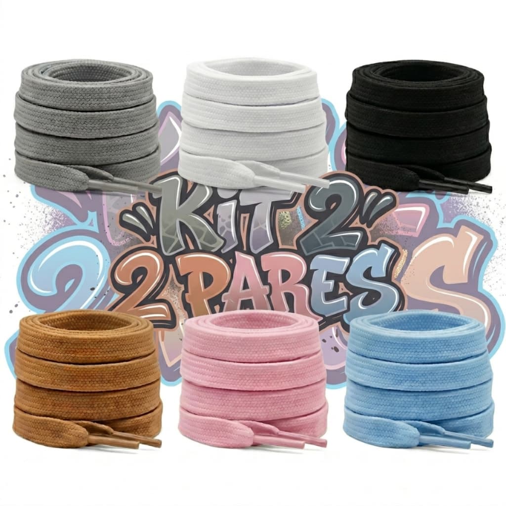 Kit 2 Pares Cadarço Flat Lace Tênis 120cm Chato P/ Tênis Largo Achatado Skatista Streetwear Urbano