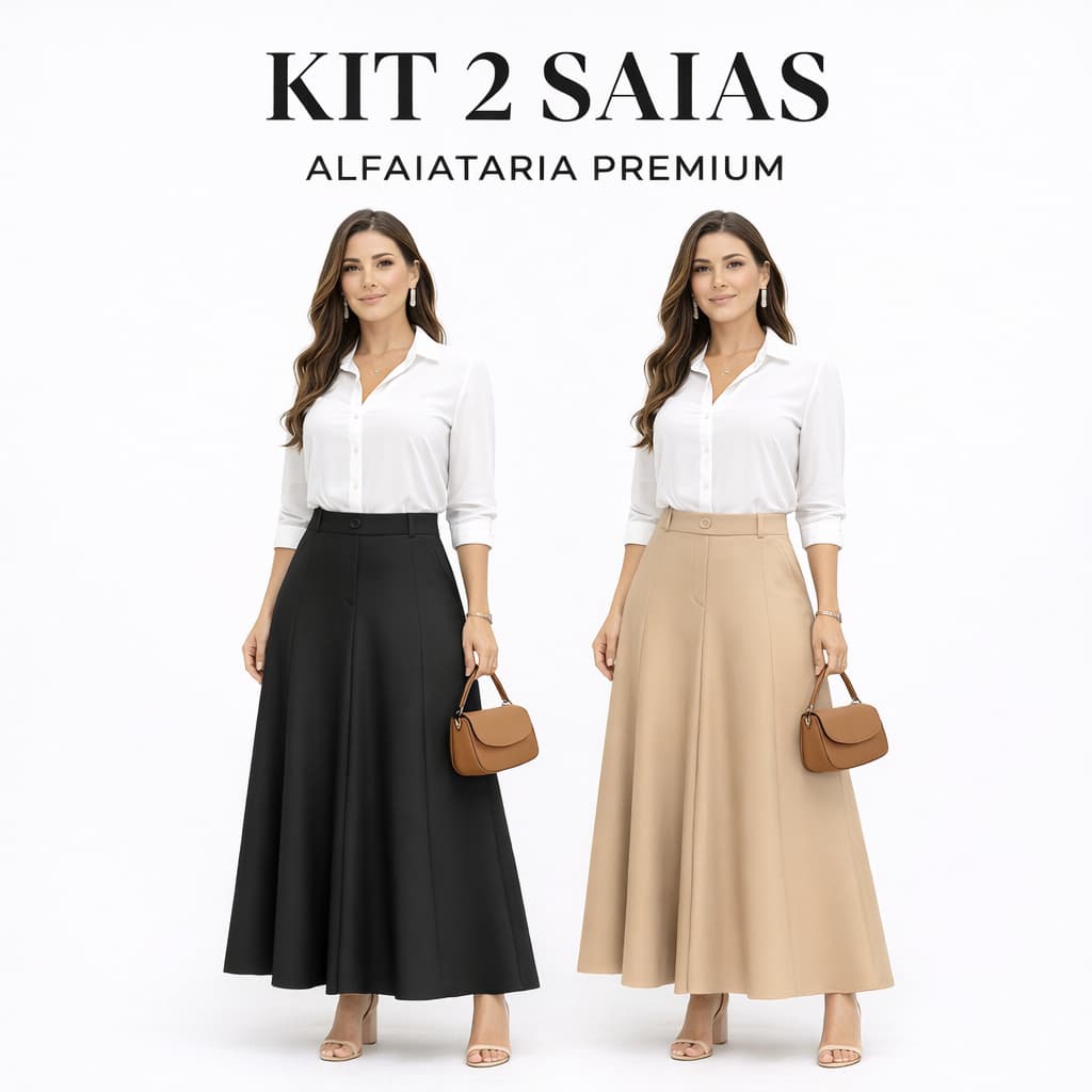 Kit 2 Saia Longa Feminina Alfaiataria Cintura Alta Elegante Moda Evangélica Inverno Tendência