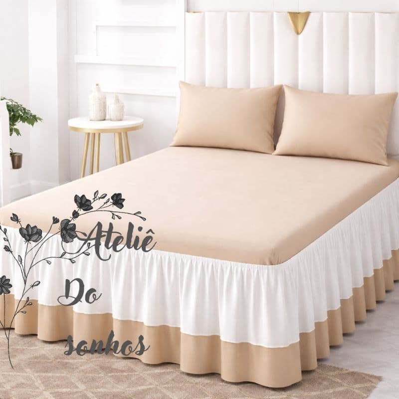Lençol de Cima com Babado Beatriz casal king Colcha Cobre Leito roupas enxoval de cama linda luxo