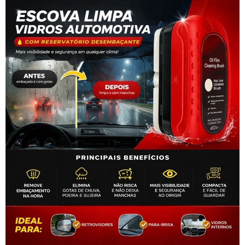 Escova Limpa Vidros Automotiva com Reservatório Desembaçante – Visão Clara e Segurança ao Dirigir