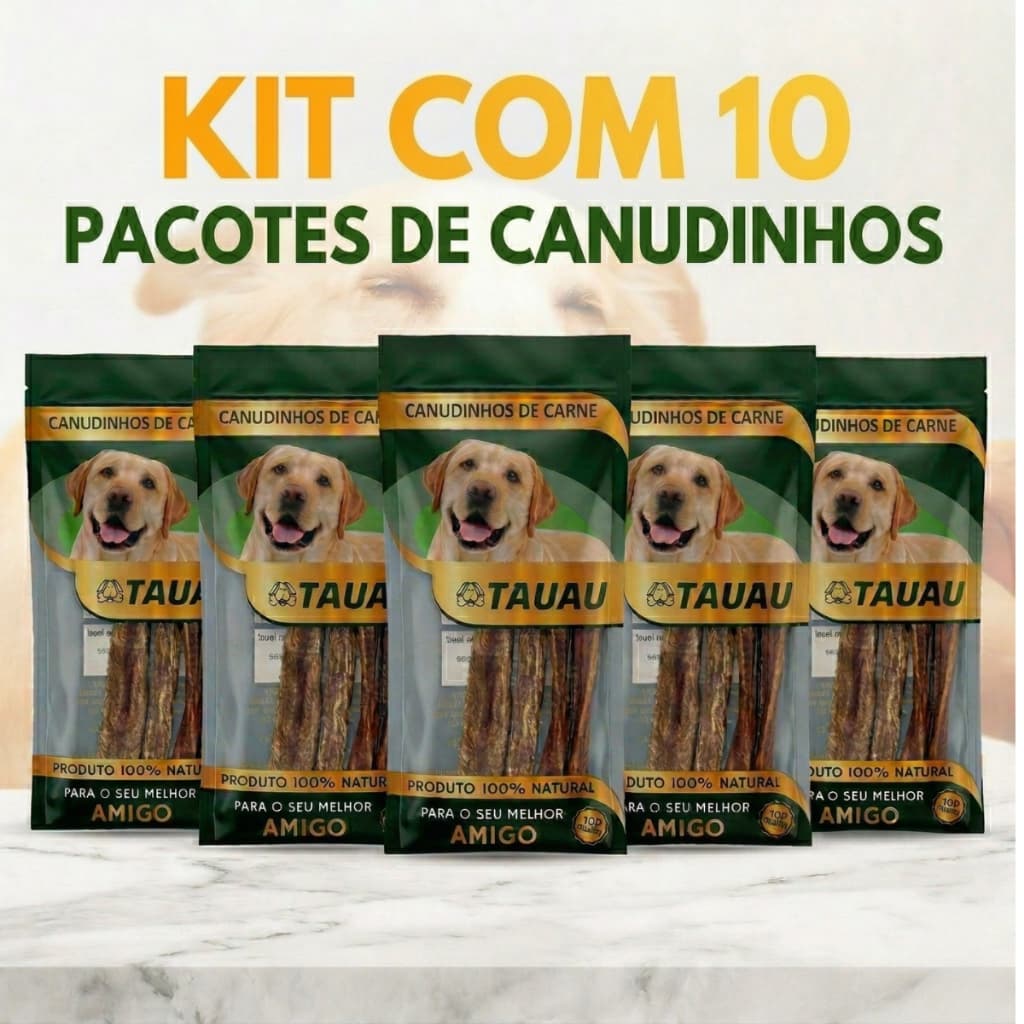 Canudinhos de Carne para Cachorro Kit 10 Unidades - Petisco Natural Dental Redutor Tártaro