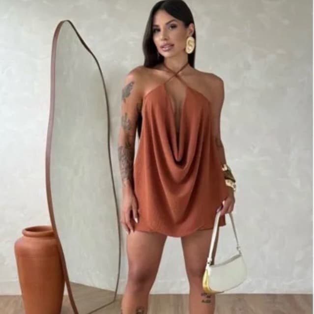 Conjunto Duna Boho Feminino Blusa E Short Elegante Costa Nua Tendência Verão 2025