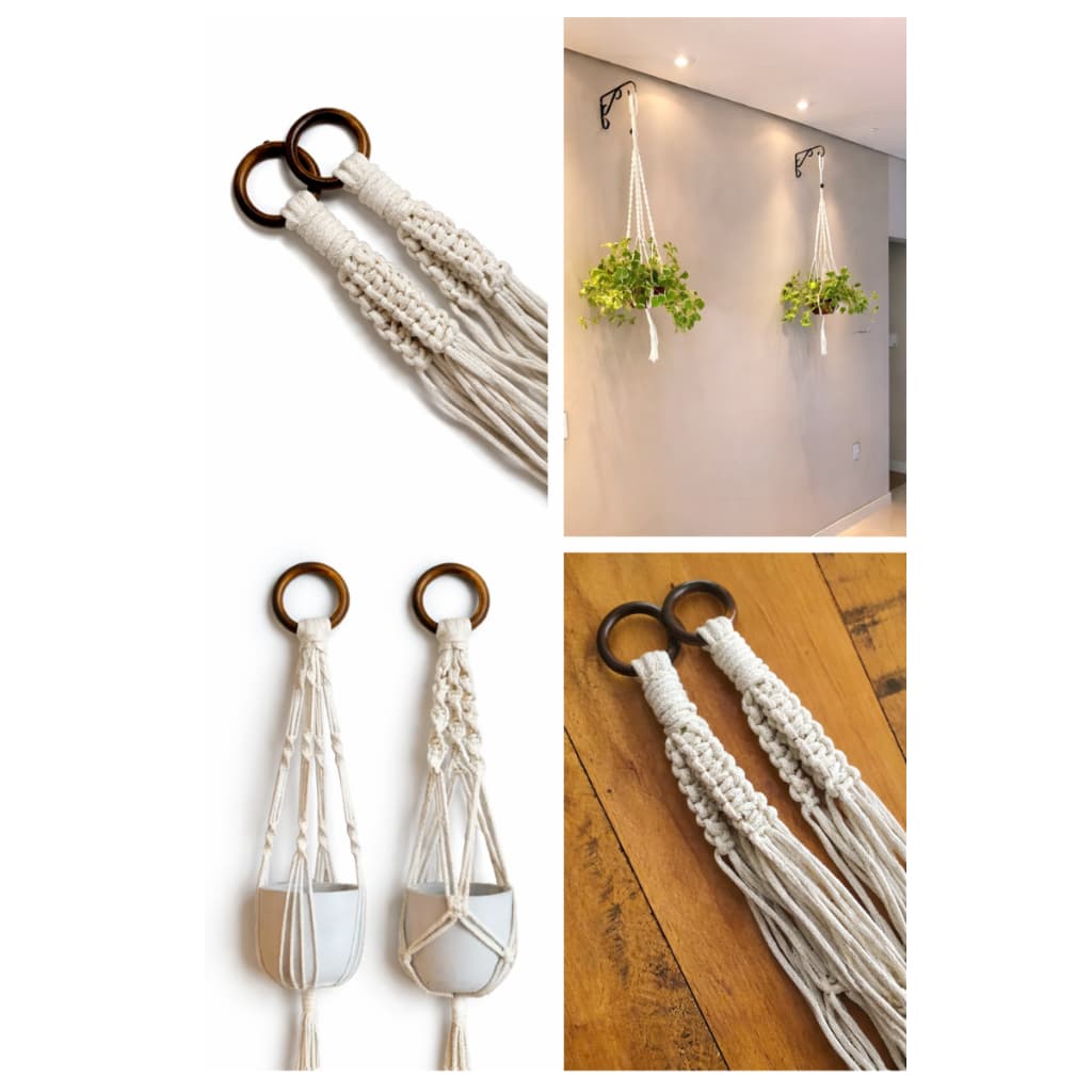 3 Macrame Hanger Suporte Vaso 90cm Cordão Algodão Cru